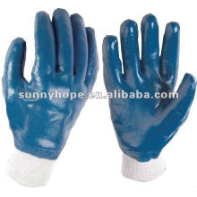 Guantes de nitrilo azul liso acabado liso de muñeca